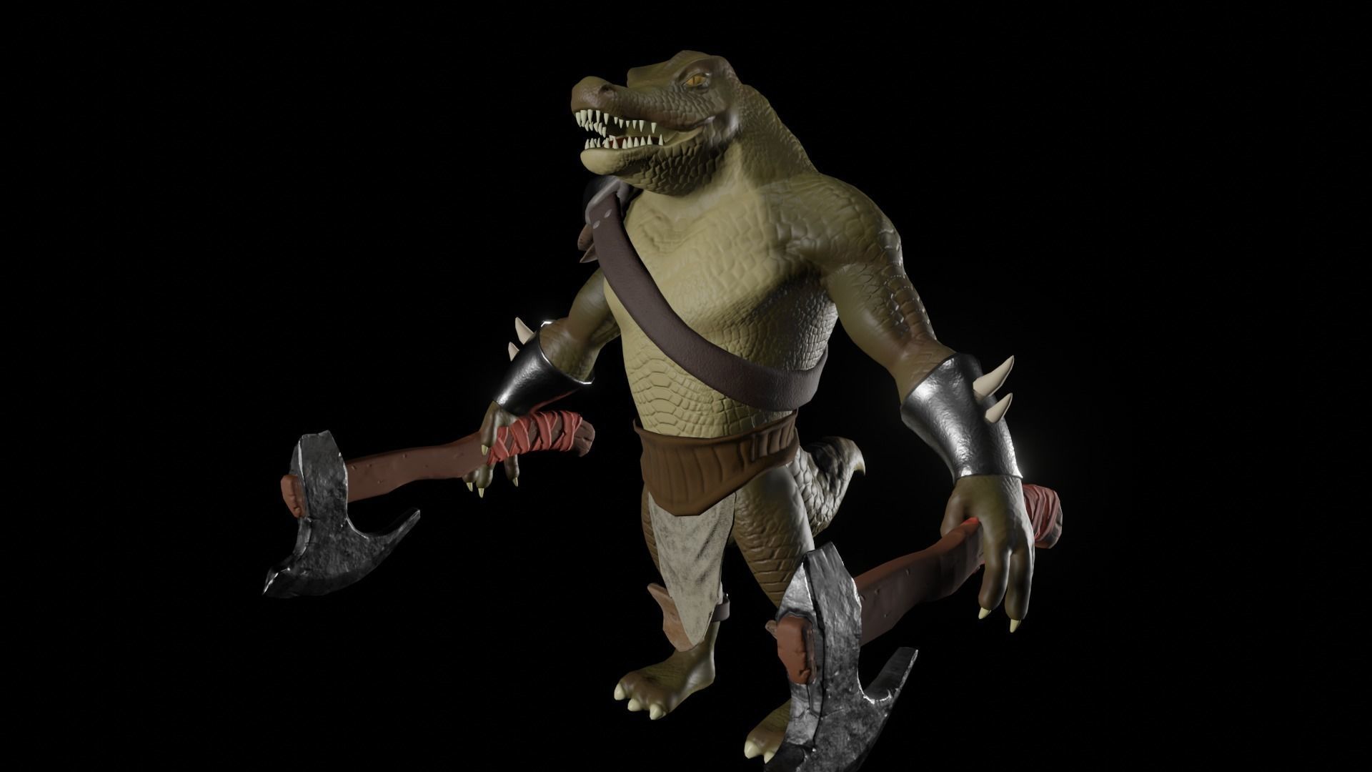 Fantasy alligator character Low-poly 3D model_3