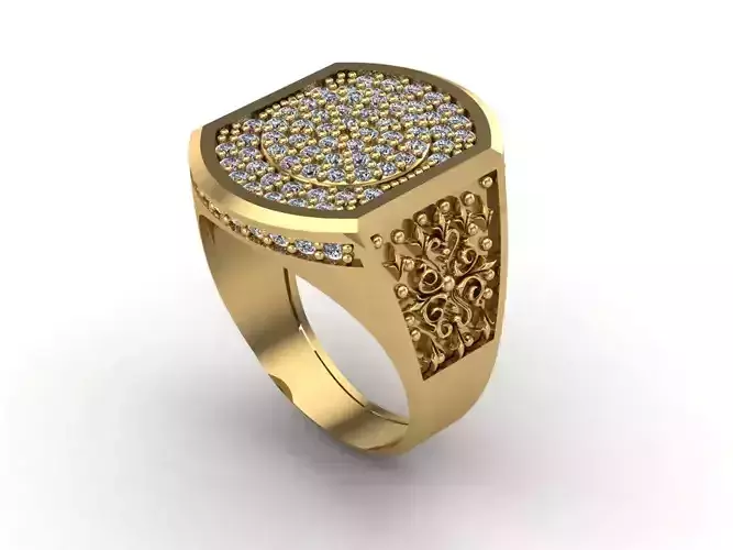 STL 3DM Mens Gemstone Diamond Men Ring With Details 