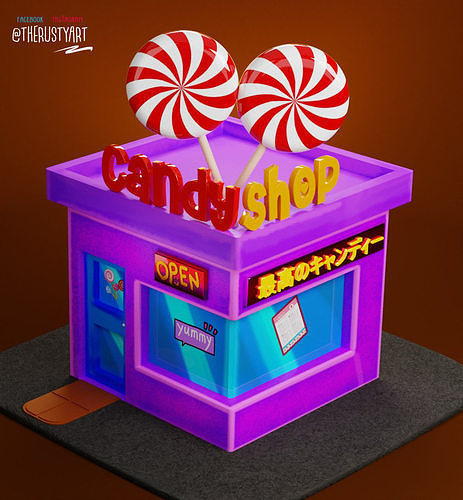 Candy Shop hand painted Blender Low-poly 3D model