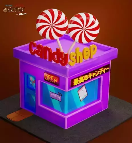 Candy Shop hand painted Blender Low-poly 3D model