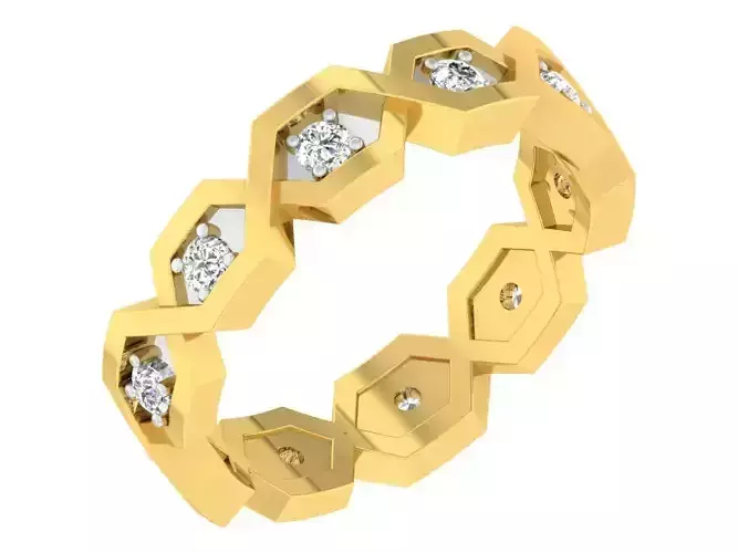 BAND6 hexagonal diamond eternity ring gold 3D print model