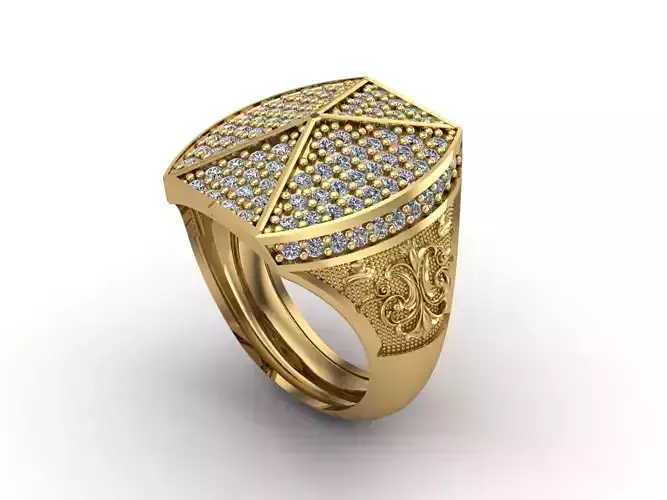 STL 3DM Mens Gemstone Diamond Men Ring With Details 