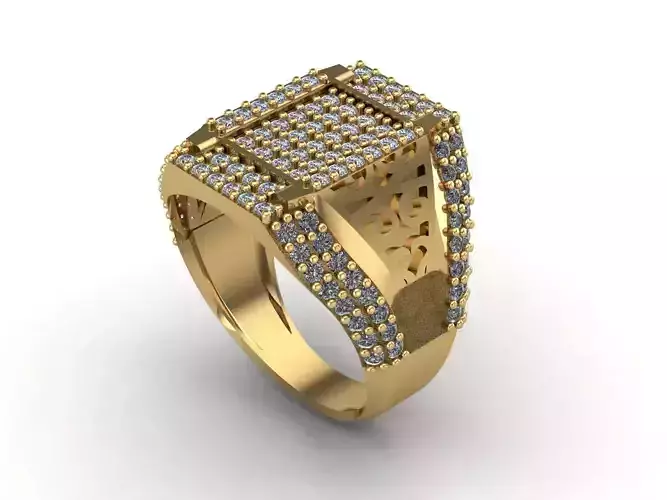 STL 3DM Mens Gemstone Diamond Men Ring With Details 