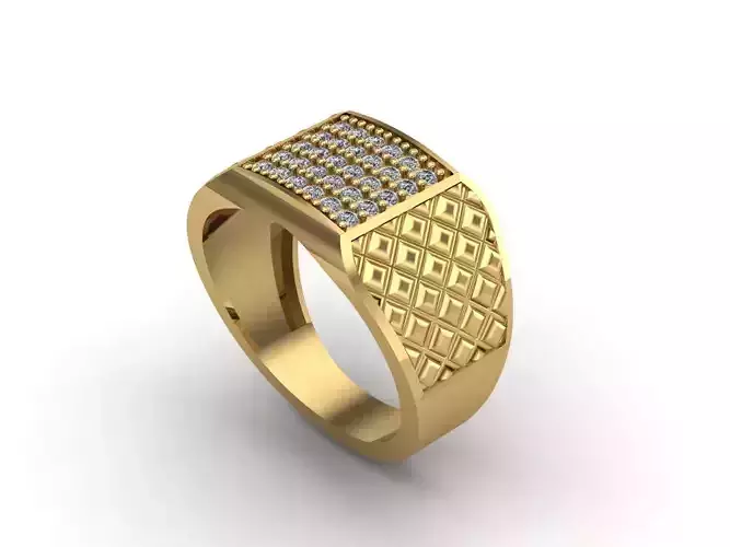 STL 3DM Mens Gemstone Diamond Men Ring With Details 