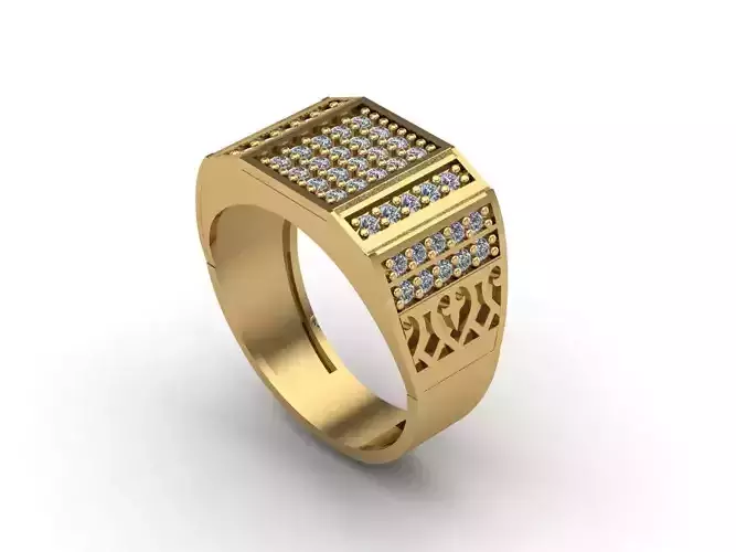 STL 3DM Mens Gemstone Diamond Men Ring With Details 