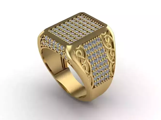 STL 3DM Mens Gemstone Diamond Men Ring With Details 