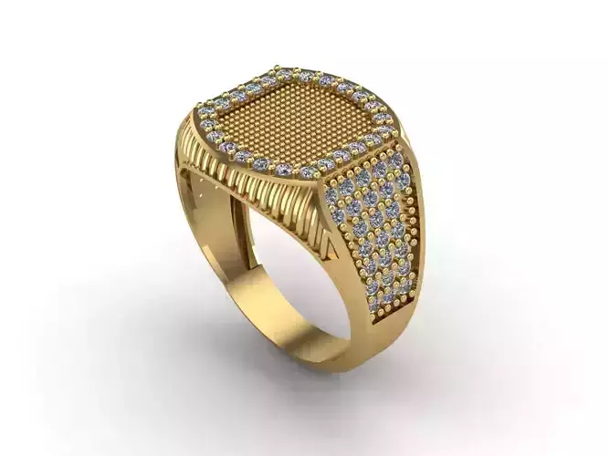 STL 3DM Mens Gemstone Diamond Men Ring With Details 