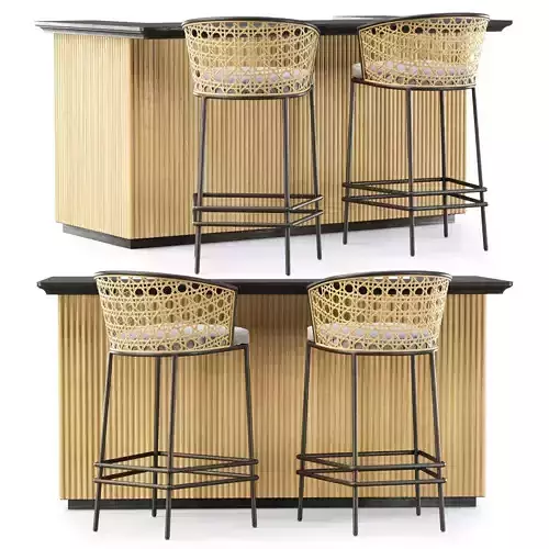 Soke wooden bar furniture set v01  3D model