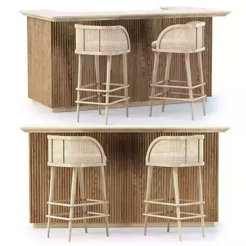 Soke wooden bar furniture set v02  3D model