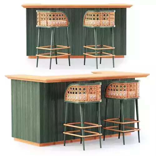 Soke wooden bar furniture set v03 3D model