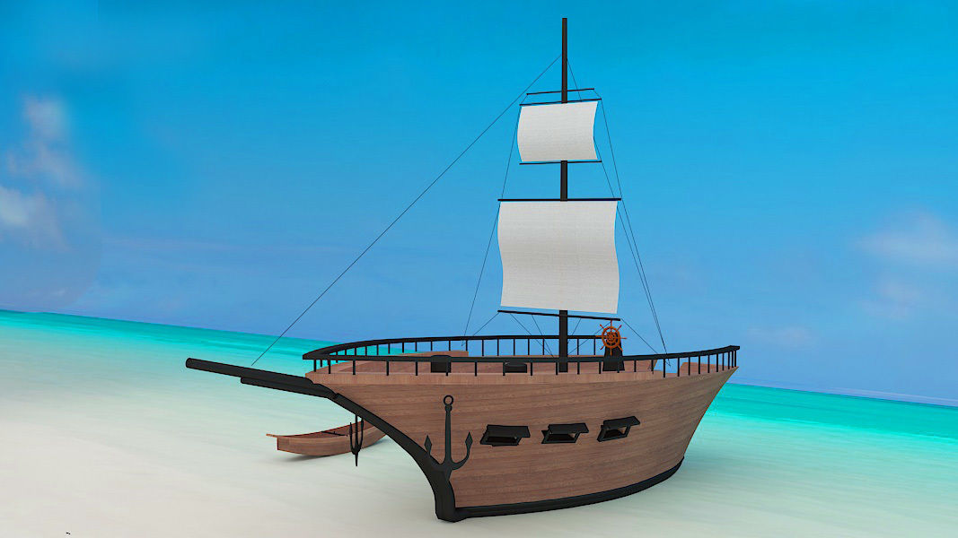 Old Ship Low-poly 3D model_1
