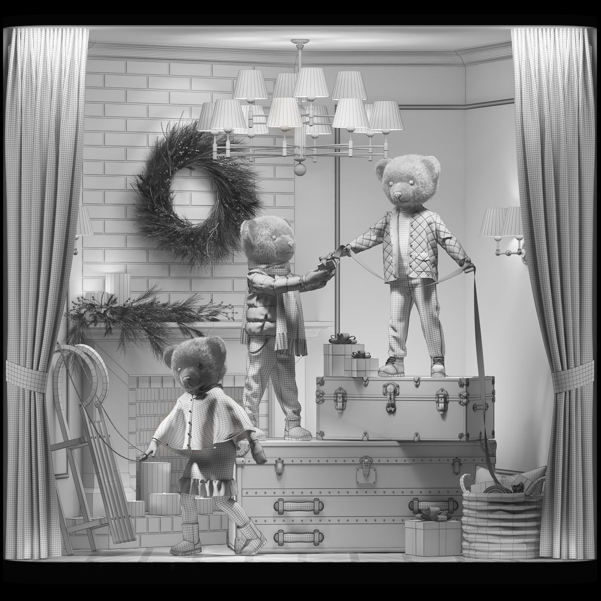 Christmas showcase of a children clothing store 3D model_1