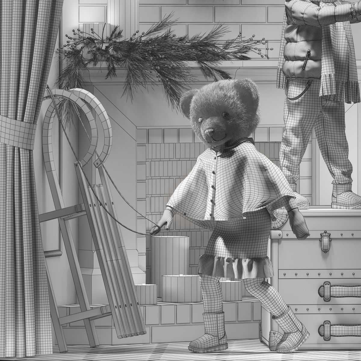 Christmas showcase of a children clothing store 3D model_6