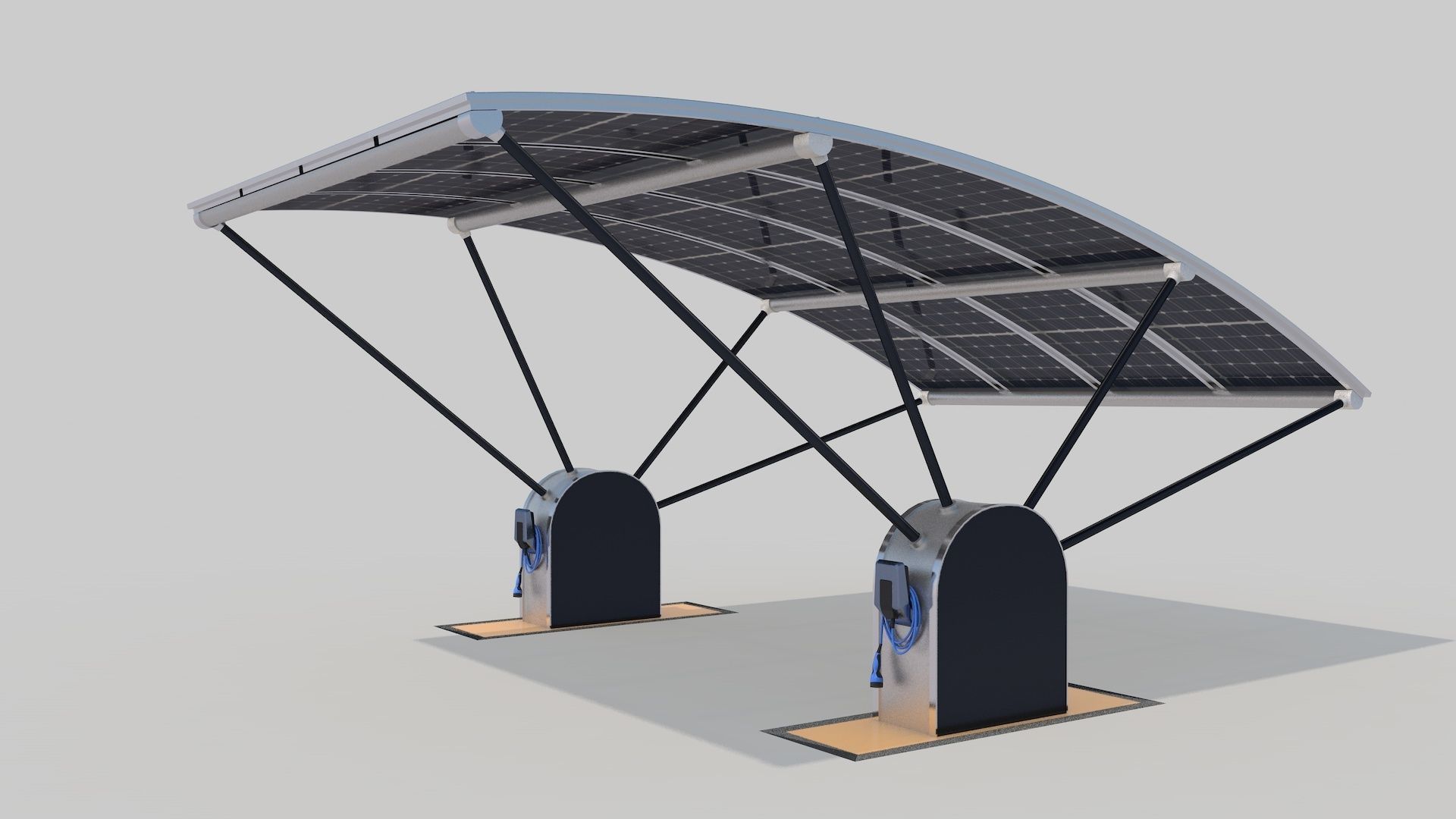 Outdoor Parking With Solar System 3D model_2