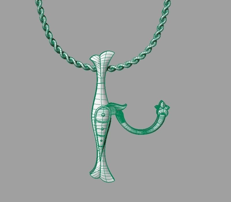 Bird calligraphy Alphabet Armenian pendant Xh 3D print model_22