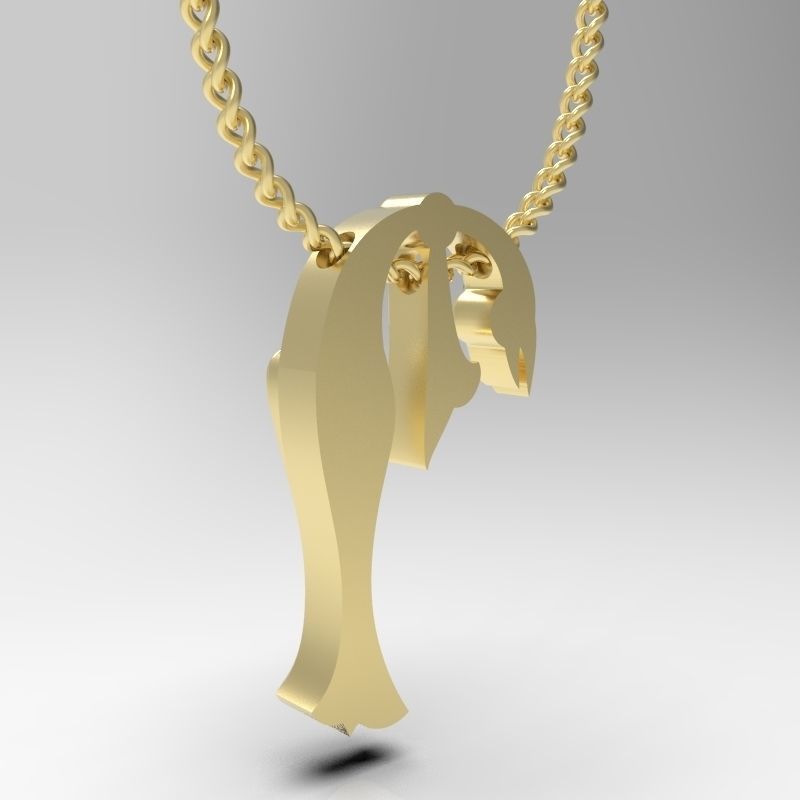 Bird calligraphy Alphabet Armenian pendant P 3D print model_9