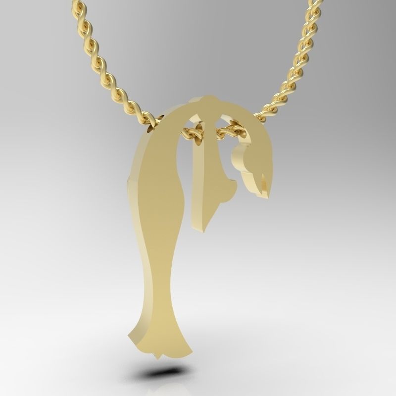 Bird calligraphy Alphabet Armenian pendant P 3D print model_10
