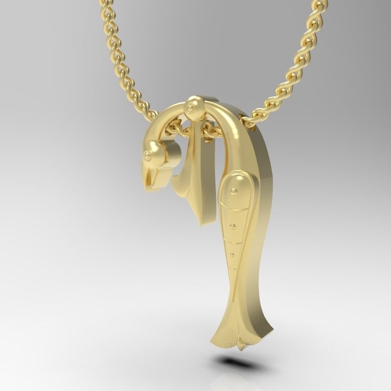 Bird calligraphy Alphabet Armenian pendant P 3D print model_3