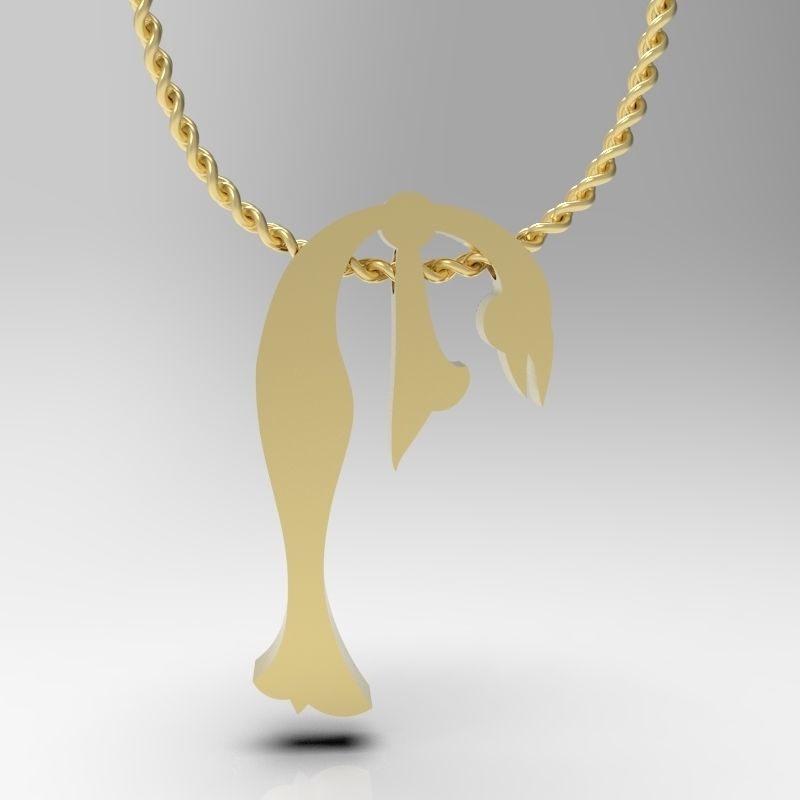 Bird calligraphy Alphabet Armenian pendant P 3D print model_2