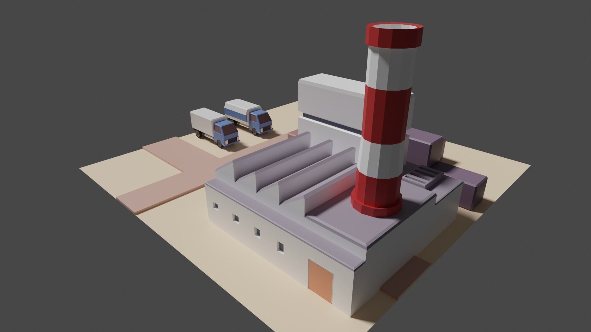 Industrial set factory with chimneys Low-poly 3D model_2