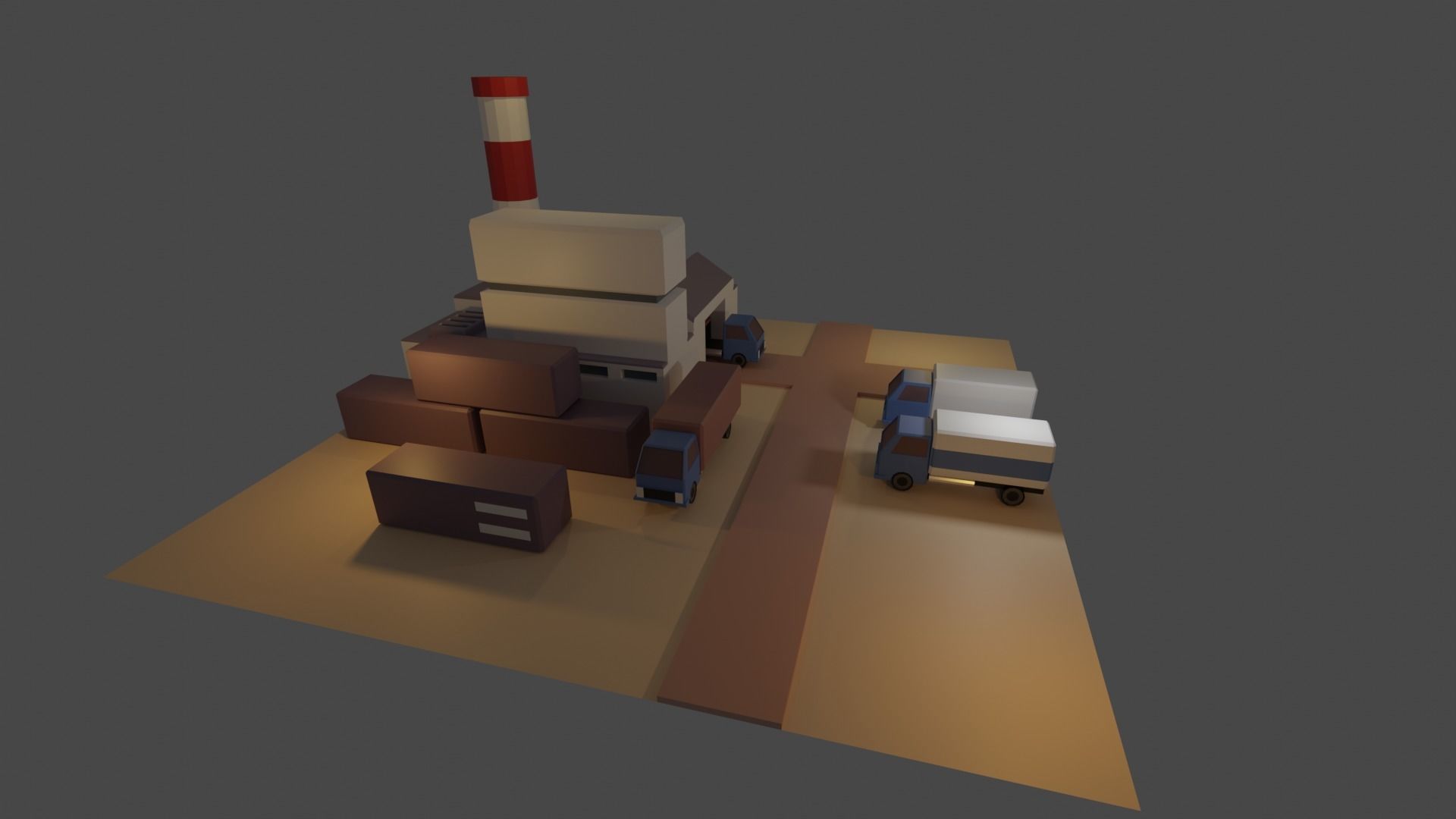 Industrial set factory with chimneys Low-poly 3D model_8