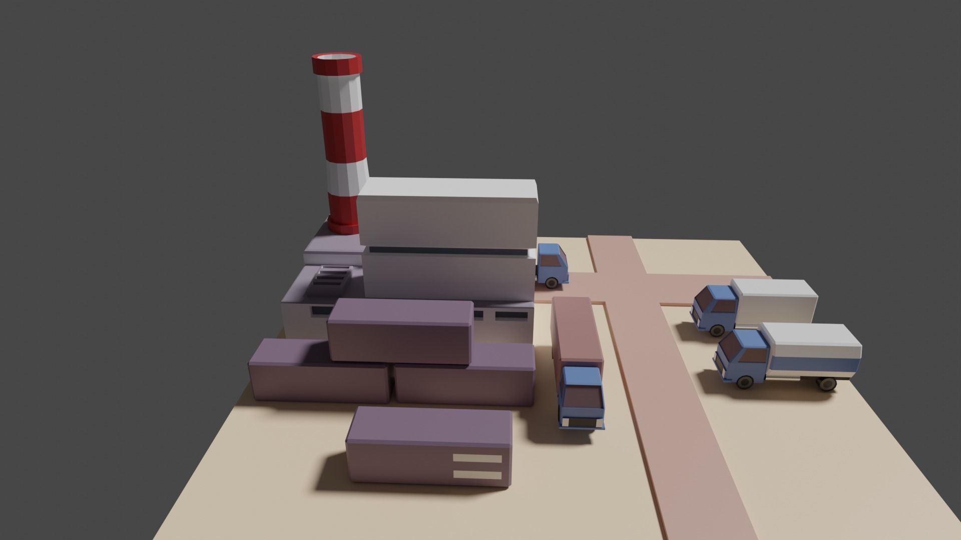 Industrial set factory with chimneys Low-poly 3D model_4