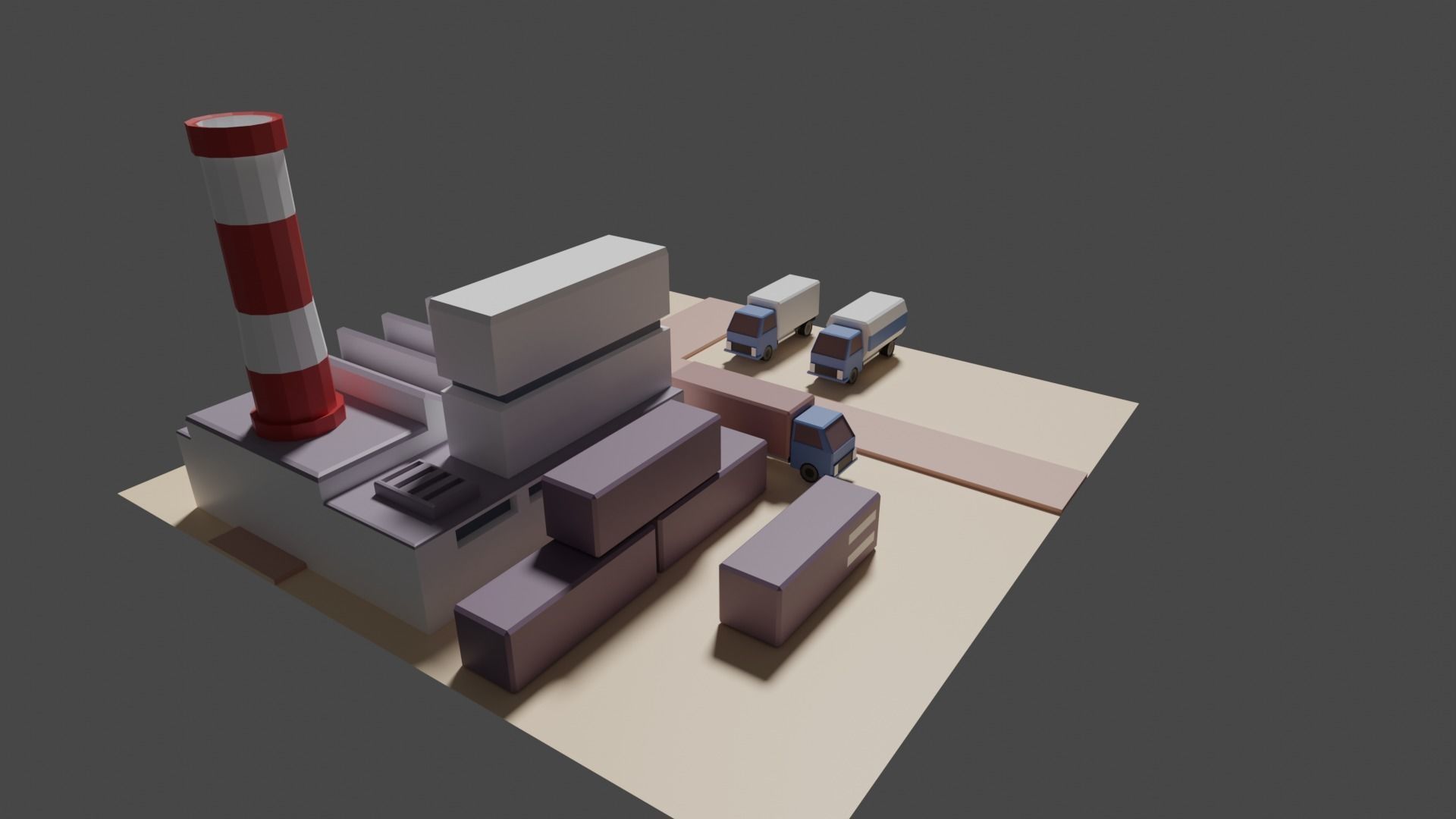 Industrial set factory with chimneys Low-poly 3D model_3