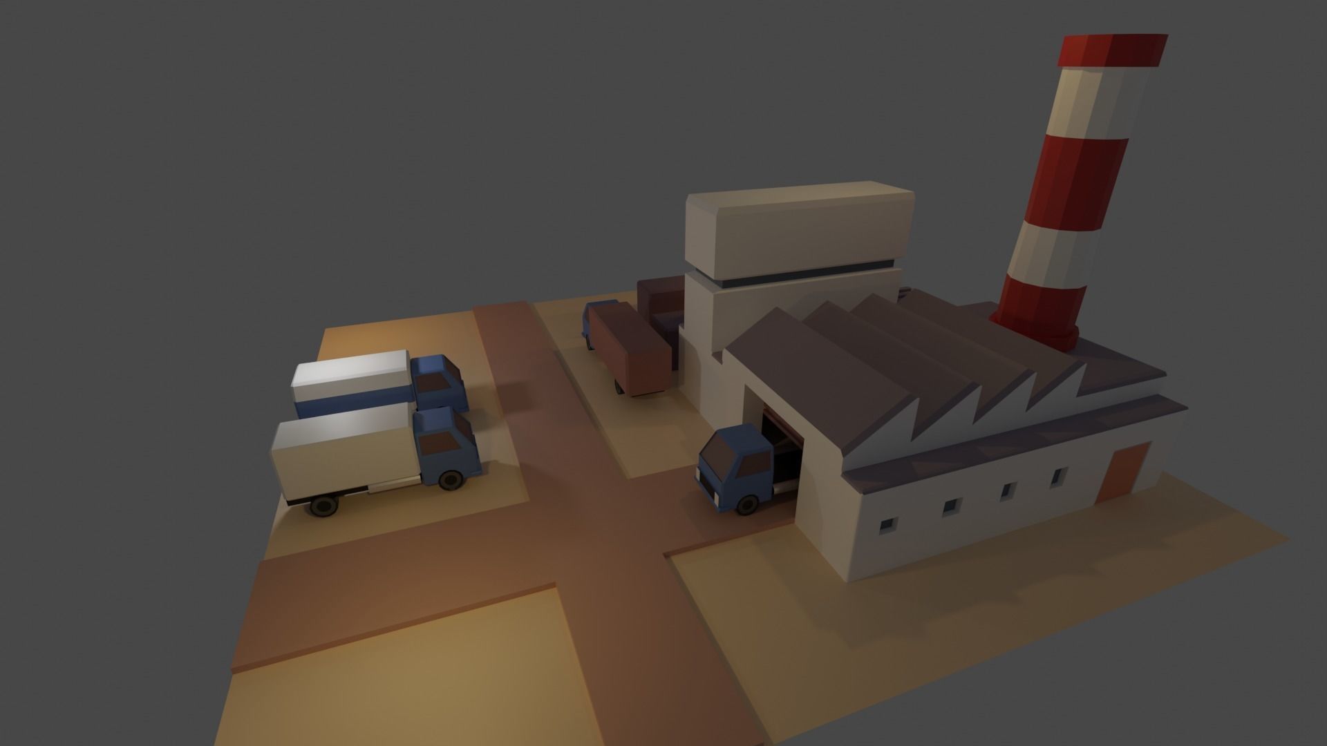 Industrial set factory with chimneys Low-poly 3D model_7