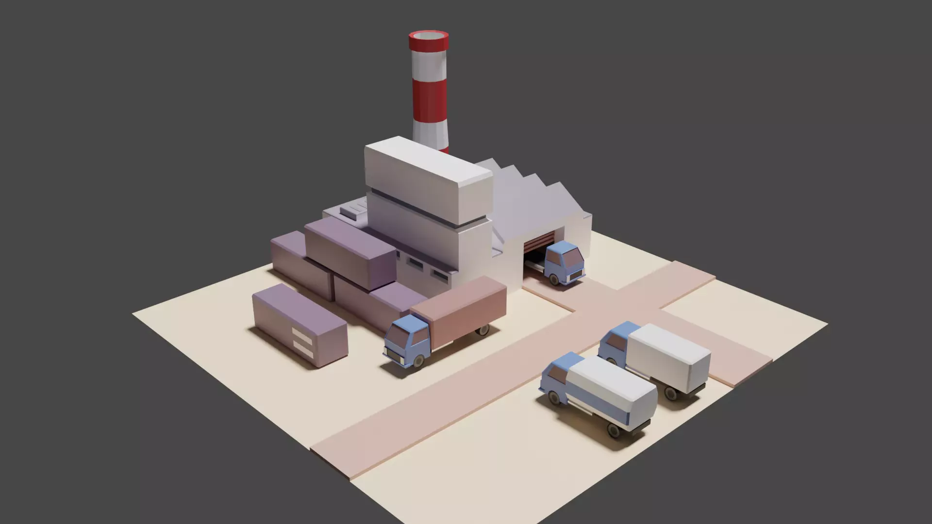 Industrial set factory with chimneys Low-poly 3D model_0
