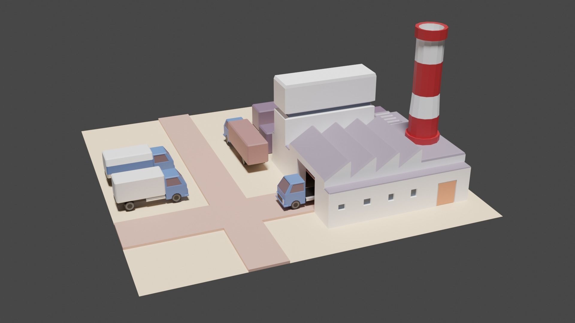 Industrial set factory with chimneys Low-poly 3D model_1