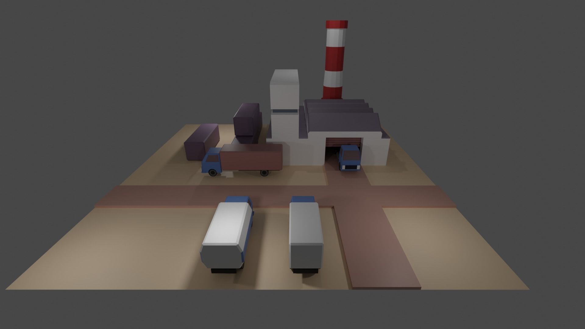 Industrial set factory with chimneys Low-poly 3D model_6