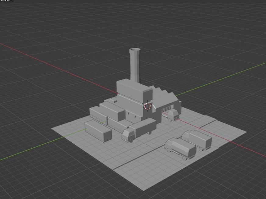 Industrial set factory with chimneys Low-poly 3D model_15