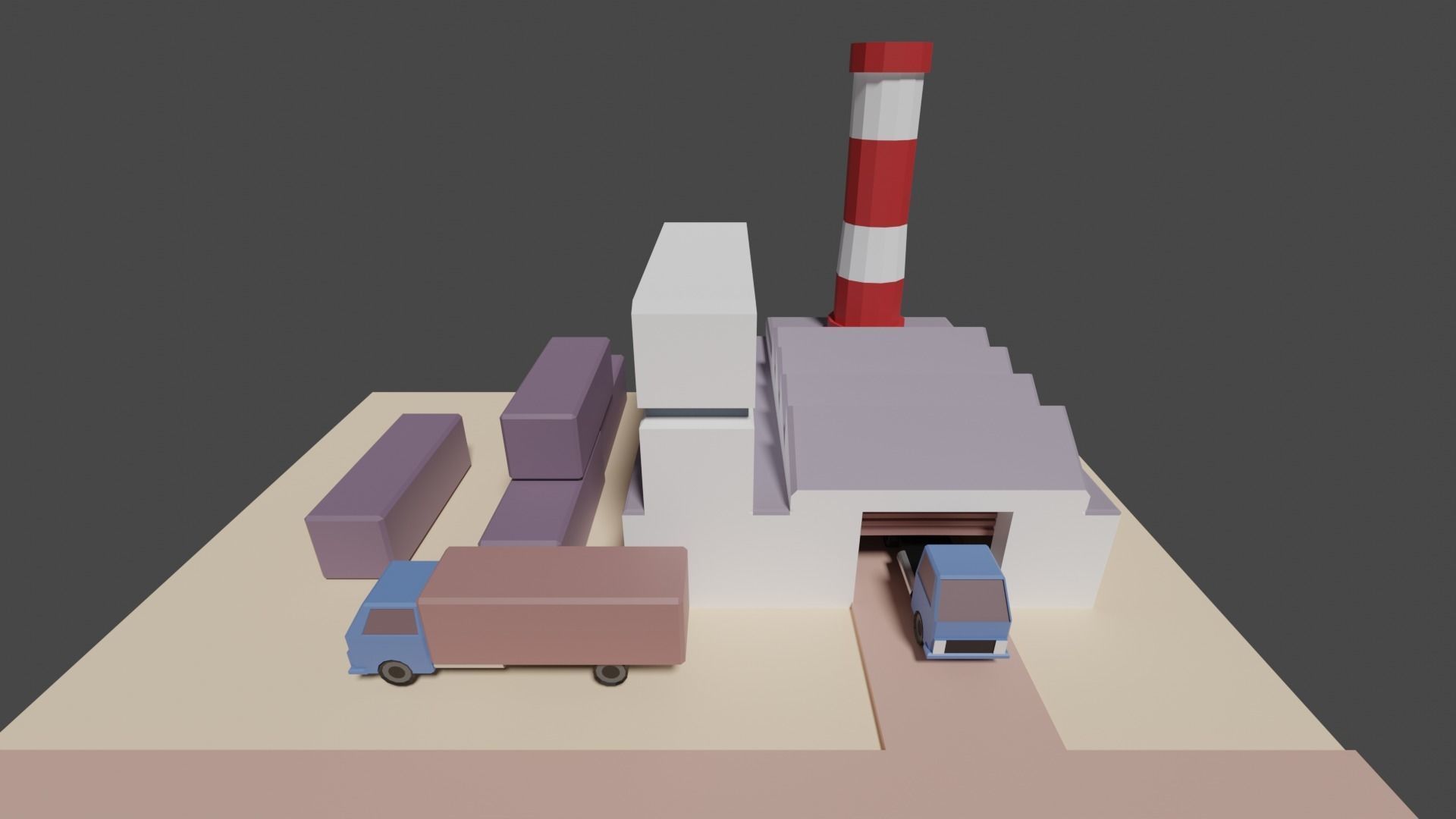 Industrial set factory with chimneys Low-poly 3D model_5