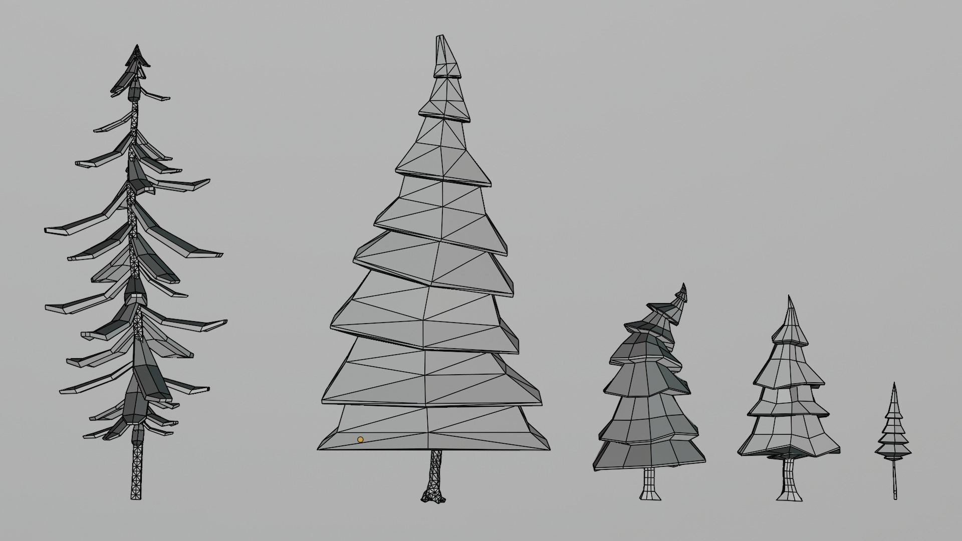 Low-Poly Softwood 1 group of pine trees 3D model_5