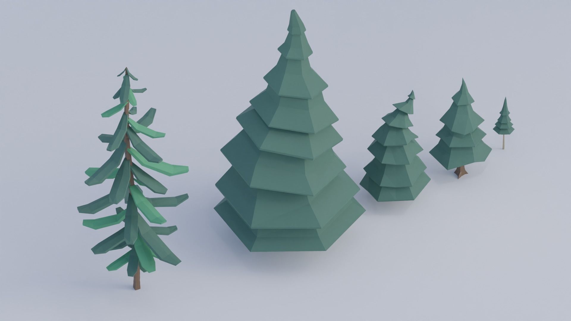 Low-Poly Softwood 1 group of pine trees 3D model_2