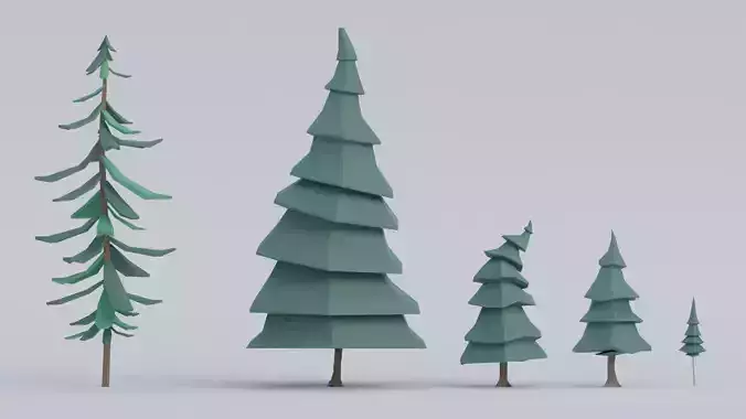 Low-Poly Softwood 1 group of pine trees