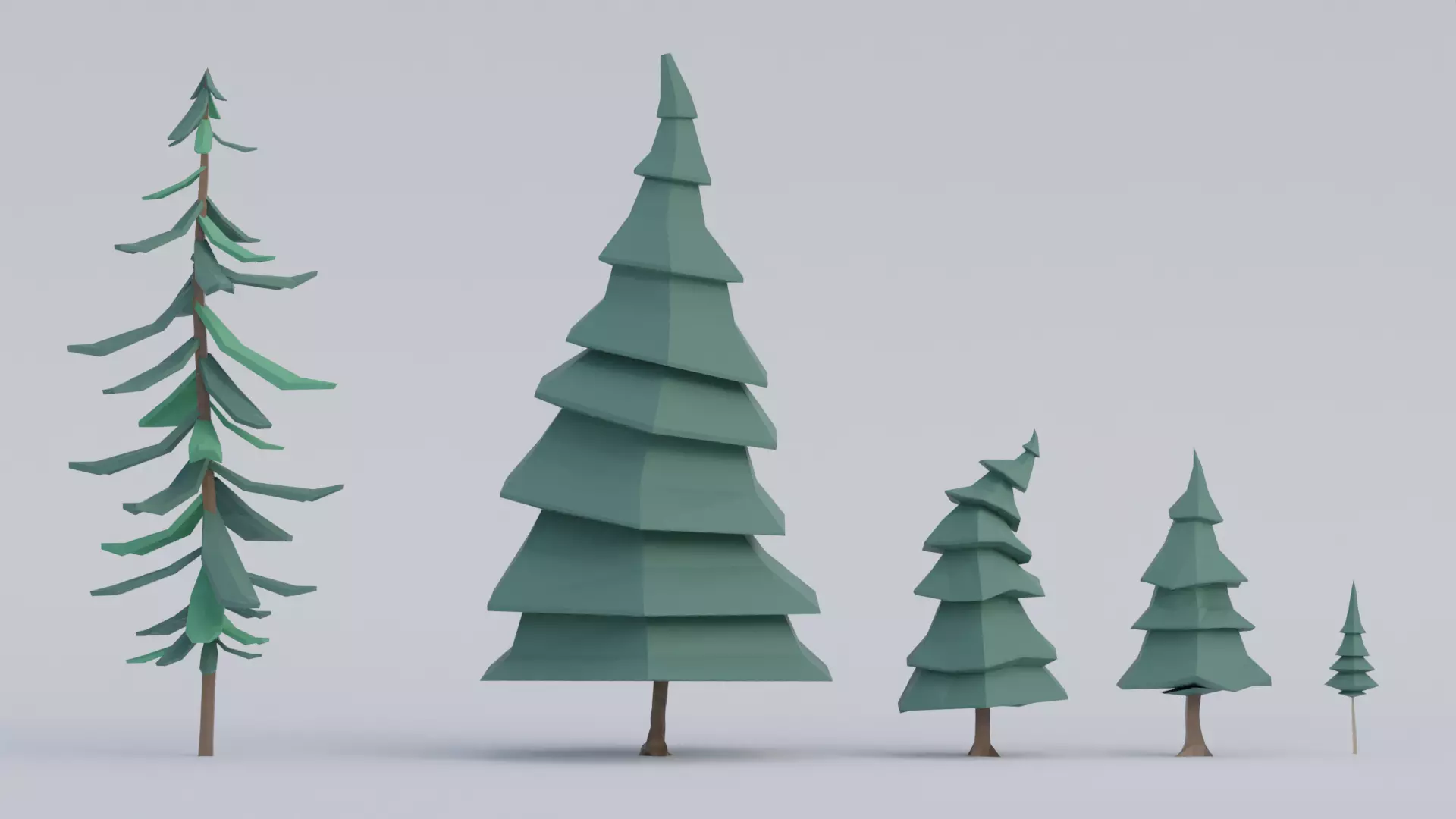 Low-Poly Softwood 1 group of pine trees 3D model_0