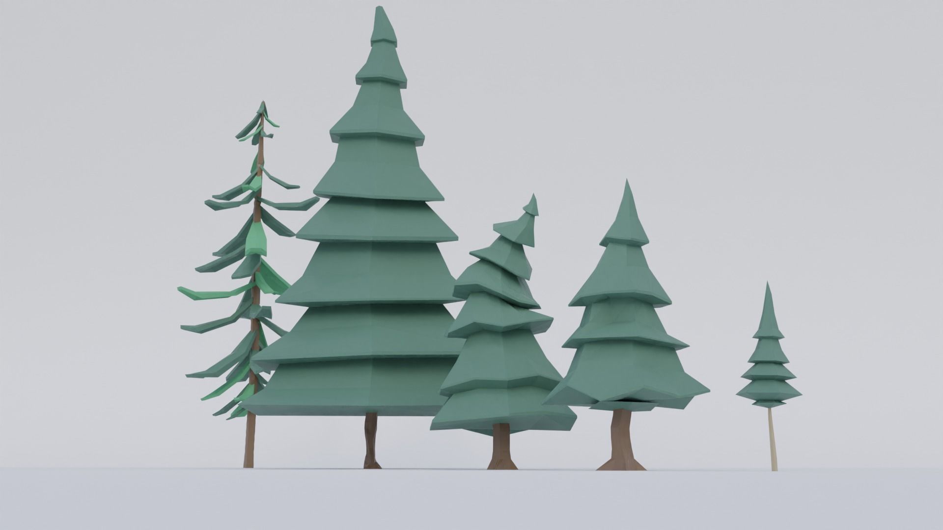Low-Poly Softwood 1 group of pine trees 3D model_4