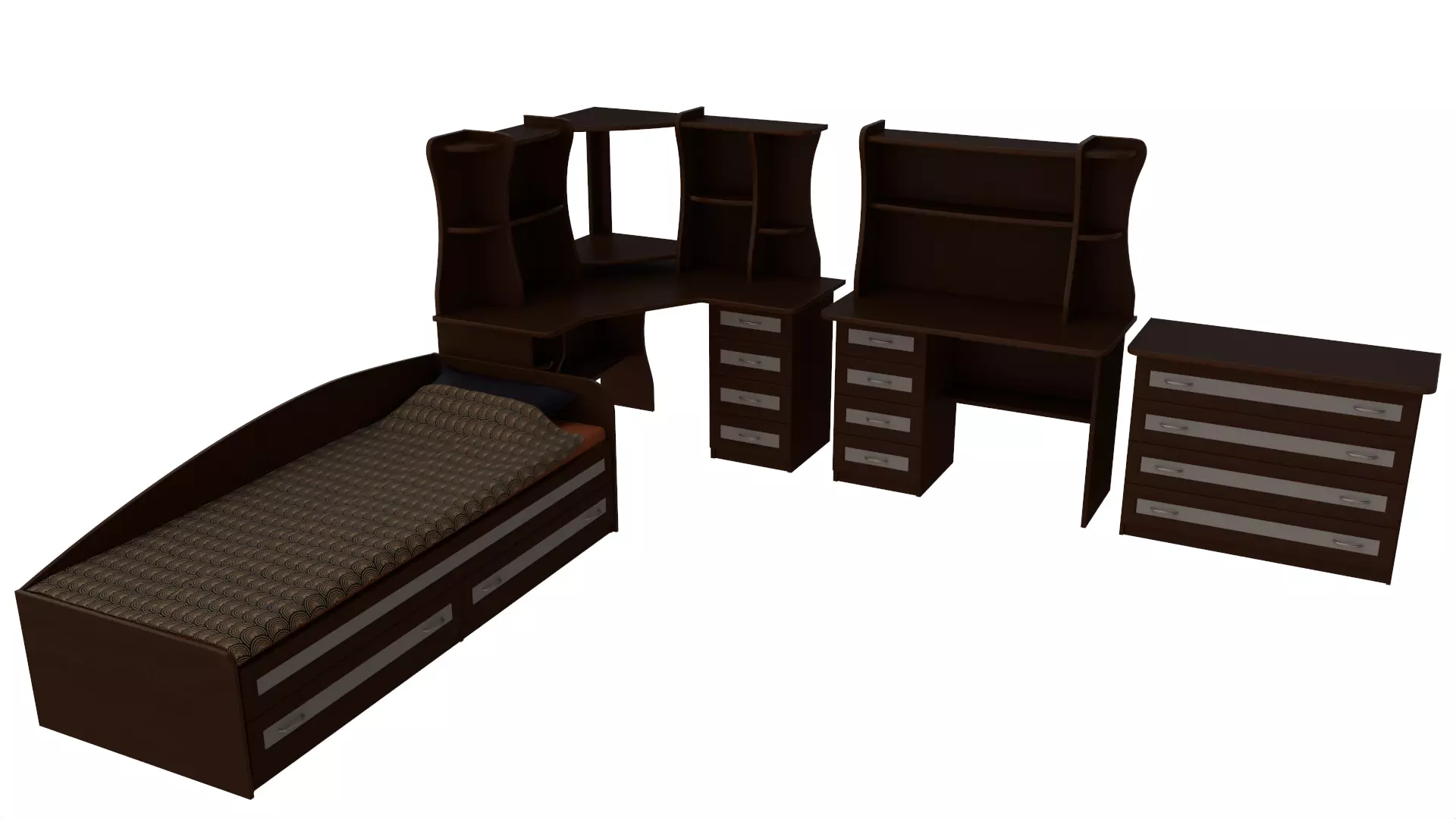 Furniture set desk with drawers and shelves 3D model_0