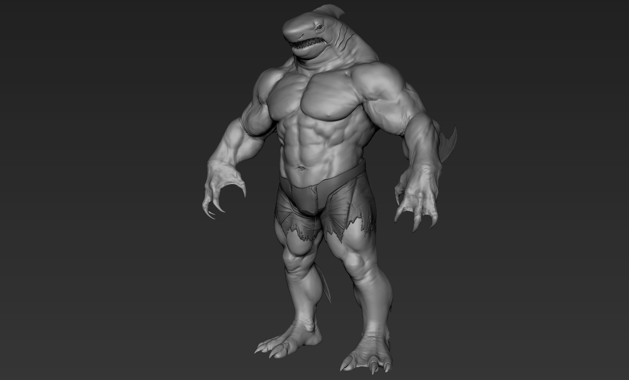 Sharkman humanoid creature 3D model_5