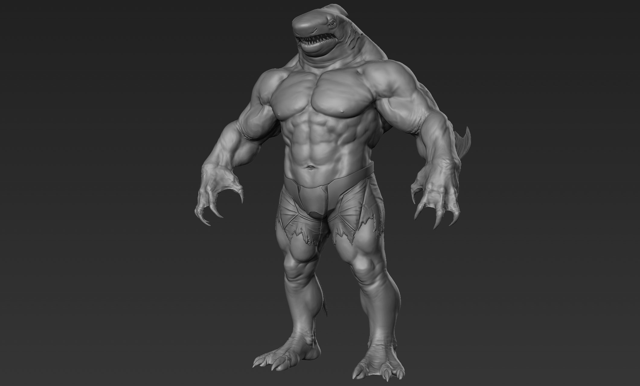 Sharkman humanoid creature 3D model_1