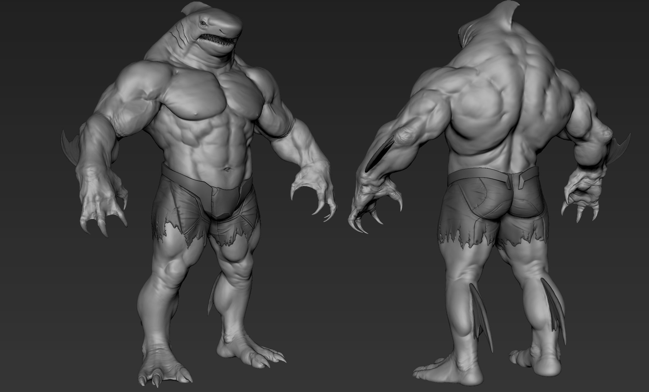 Sharkman humanoid creature 3D model_11