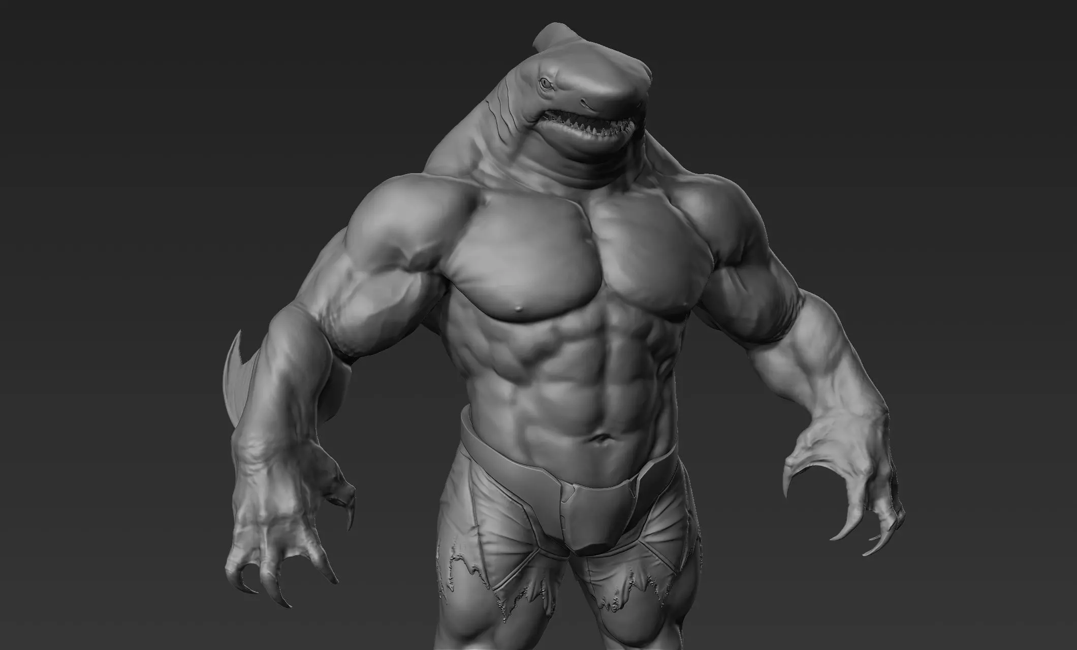 Sharkman humanoid creature 3D model_0