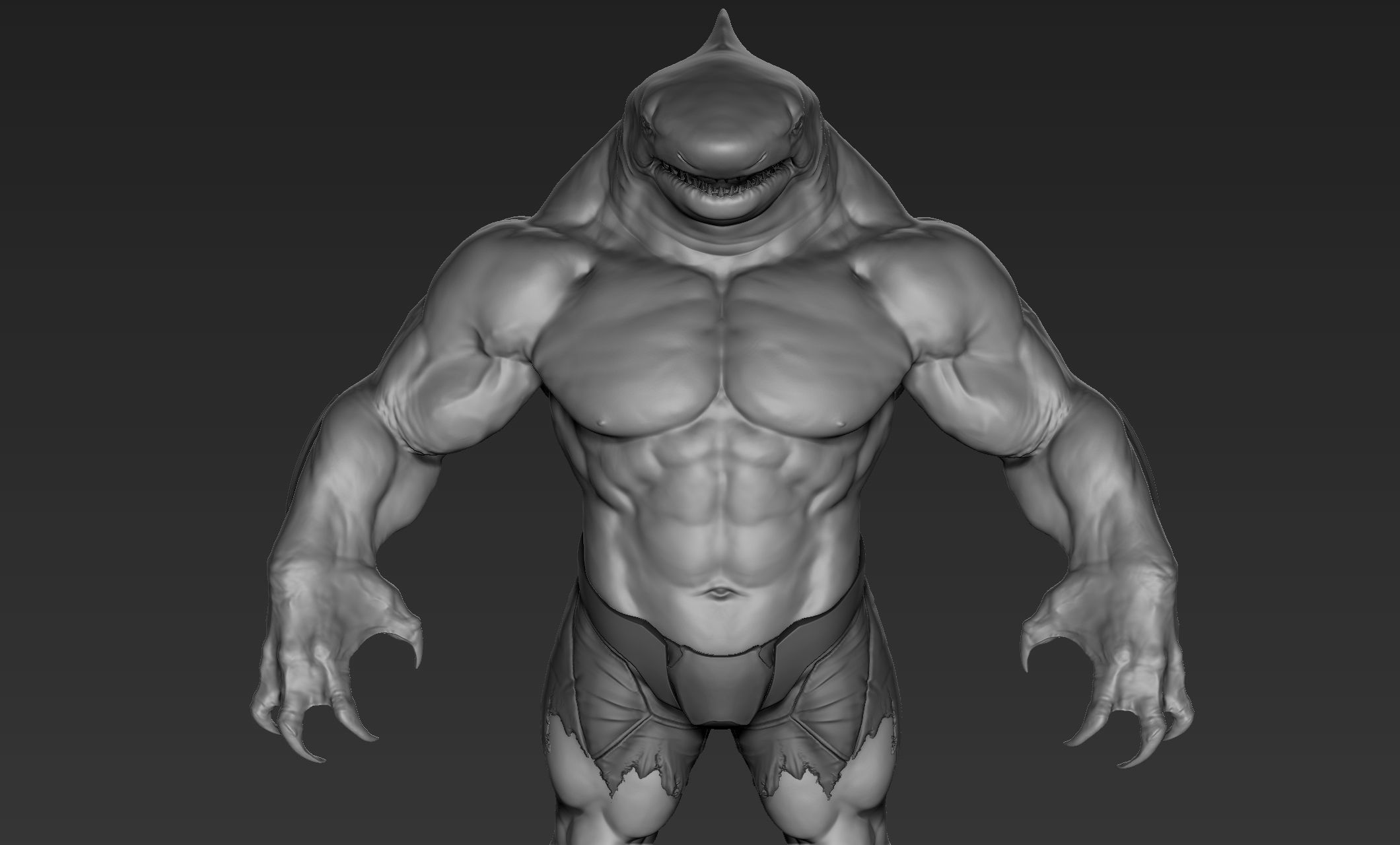 Sharkman humanoid creature 3D model_2