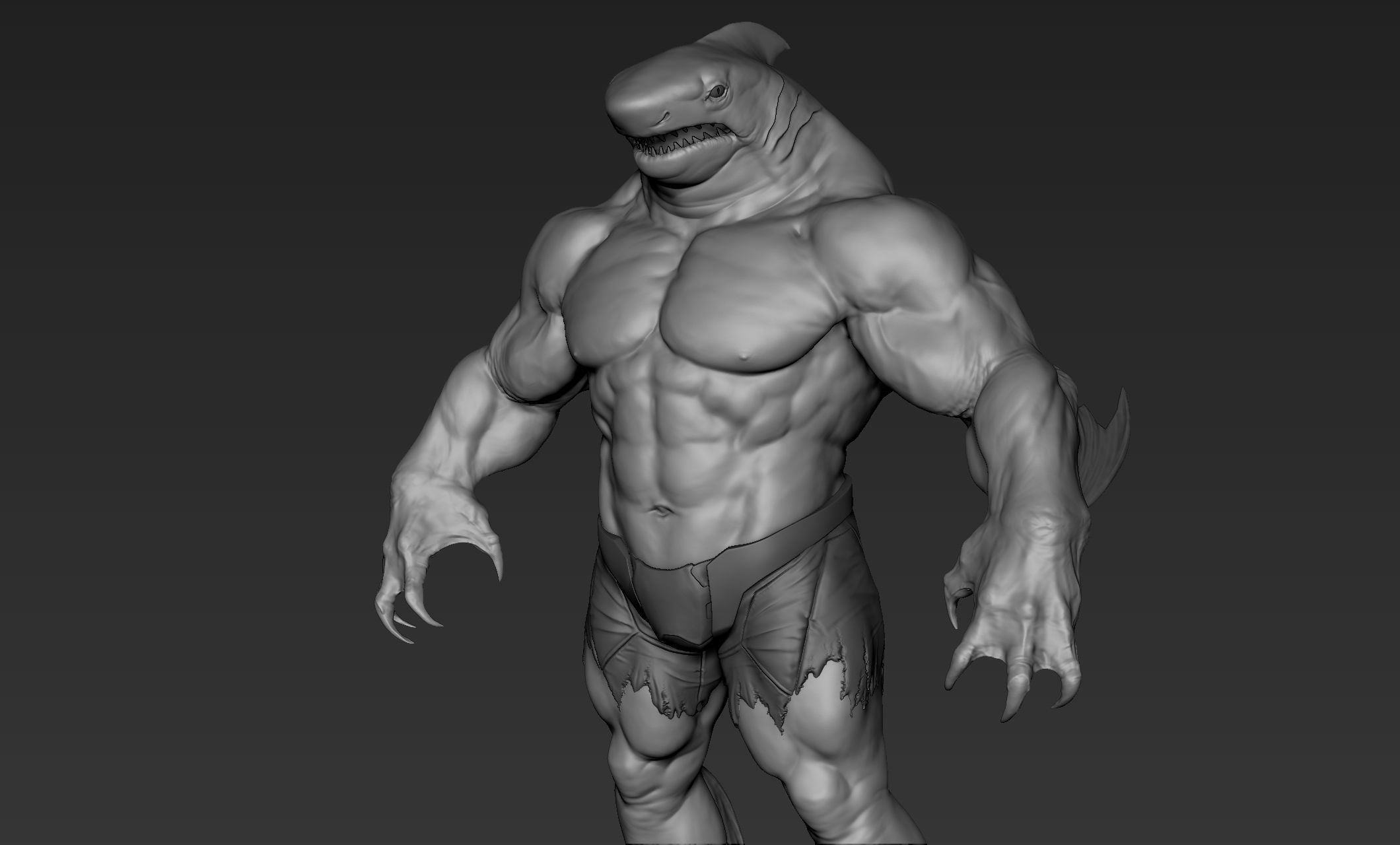 Sharkman humanoid creature 3D model_4