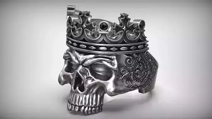 Skull Crown King Black Diamond Pattern Ring 3D print model Skull Crown King Black Diamond Pattern Ring 3D print model