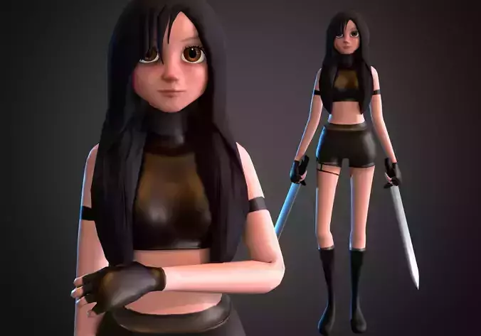 woman fighter rigged low poly