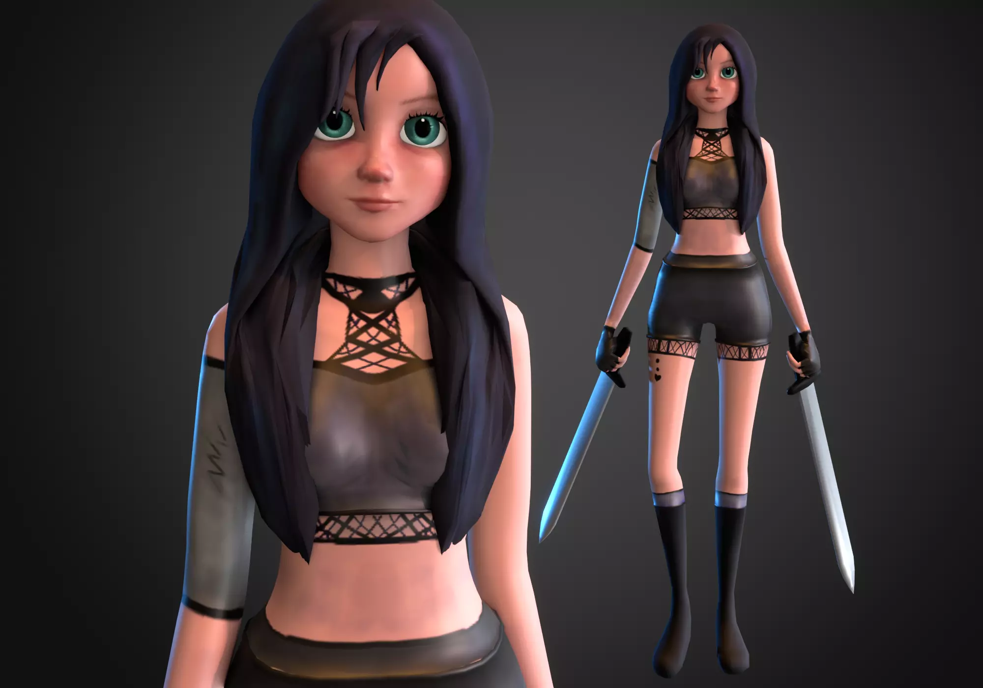 woman fighter rigged low poly Low-poly 3D model_0