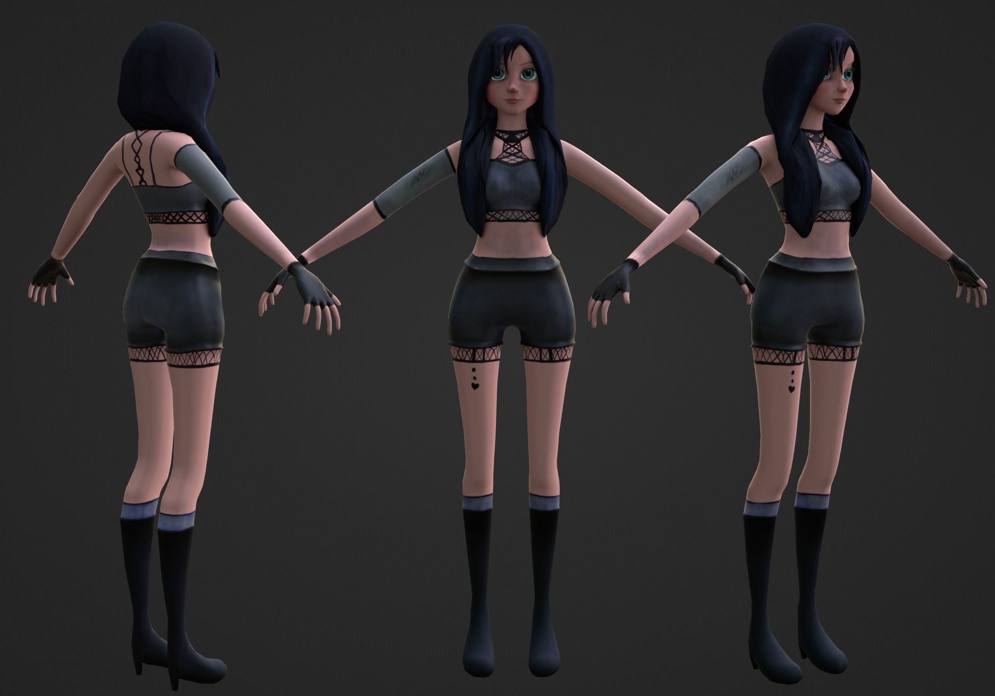 woman fighter rigged low poly Low-poly 3D model_7