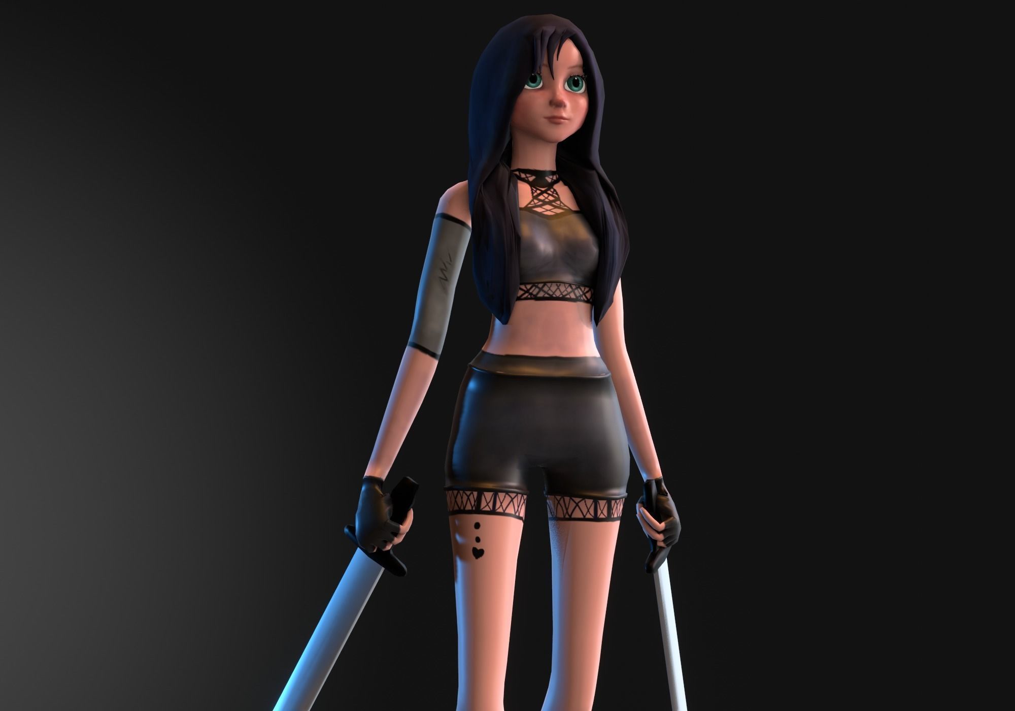 woman fighter rigged low poly Low-poly 3D model_4